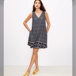 LOFT Navy and White Patterned Dress